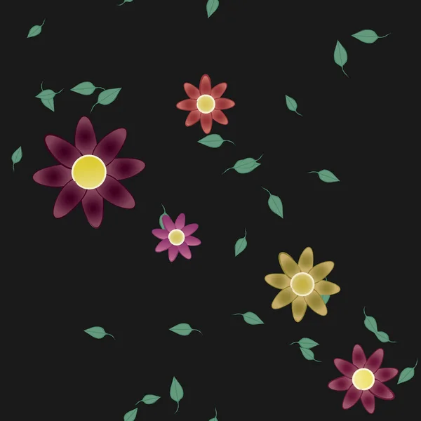 美丽的构图 带有单色背景的单色花和绿叶 矢量插图 — 图库矢量图片