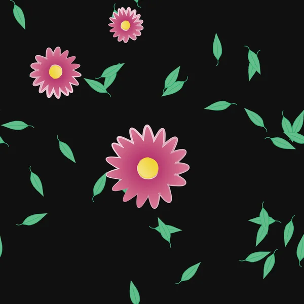 Hermosa Composición Con Flores Colores Simples Hojas Verdes Fondo Monocromo — Vector de stock