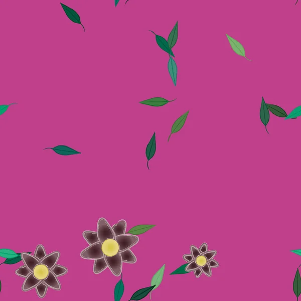 Όμορφη Σύνθεση Απλά Χρωματιστά Λουλούδια Και Πράσινα Φύλλα Στο Μονόχρωμο — Διανυσματικό Αρχείο