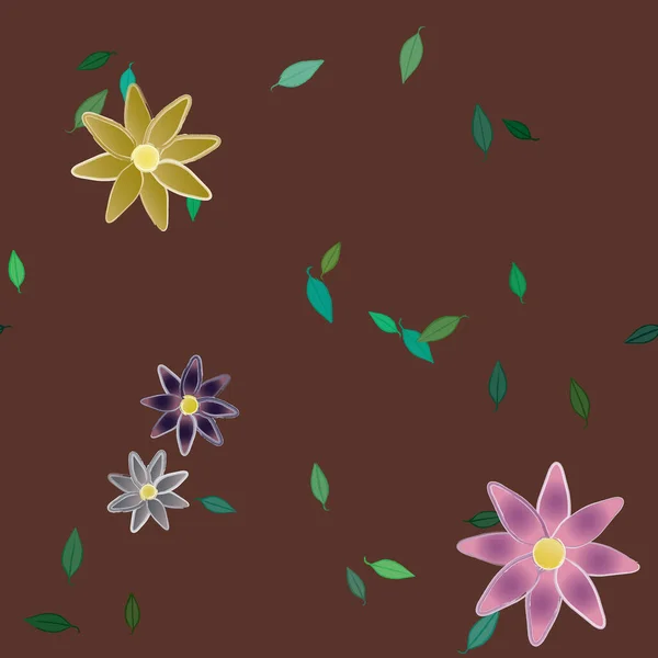 具有单色背景的单色花和绿叶的美丽构图 矢量插图 — 图库矢量图片