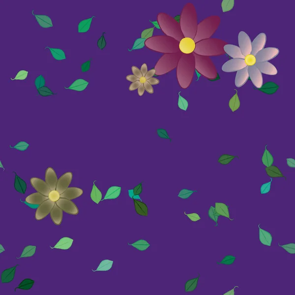 Belle Composition Avec Des Fleurs Colorées Simples Des Feuilles Vertes — Image vectorielle