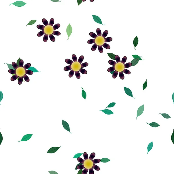 Vakker Sammensetning Med Enkle Fargede Blomster Grønne Blader Monokrom Bakgrunn – stockvektor