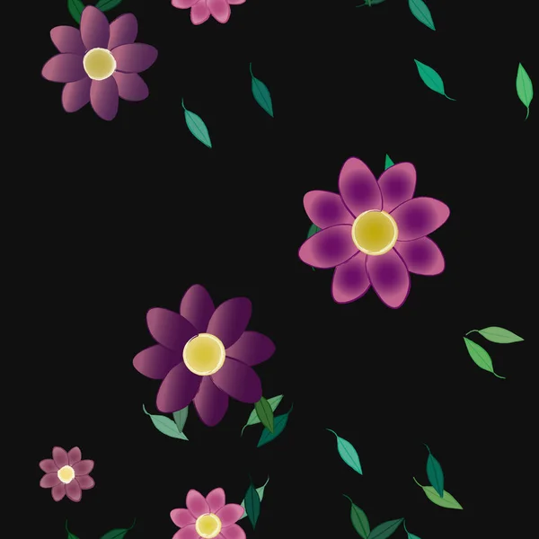 Vector Patrón Sin Costura Con Flores Hojas — Vector de stock