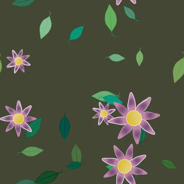 Hermosa Composición Con Flores Colores Simples Hojas Verdes Fondo Monocromo — Vector de stock