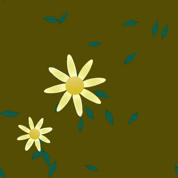 Vector Patrón Sin Costura Con Flores Hojas — Vector de stock