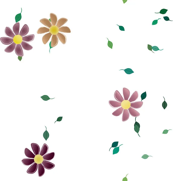 Belle Composition Avec Des Fleurs Colorées Simples Des Feuilles Vertes — Image vectorielle