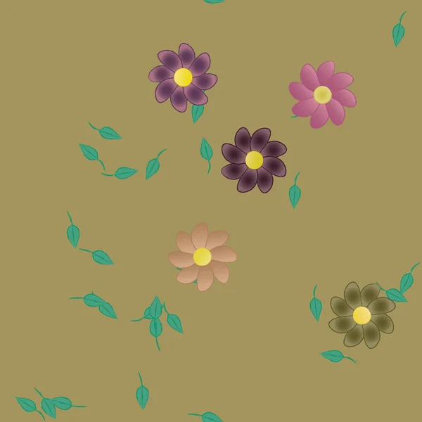 Belle Composition Avec Des Fleurs Colorées Simples Des Feuilles Vertes — Image vectorielle