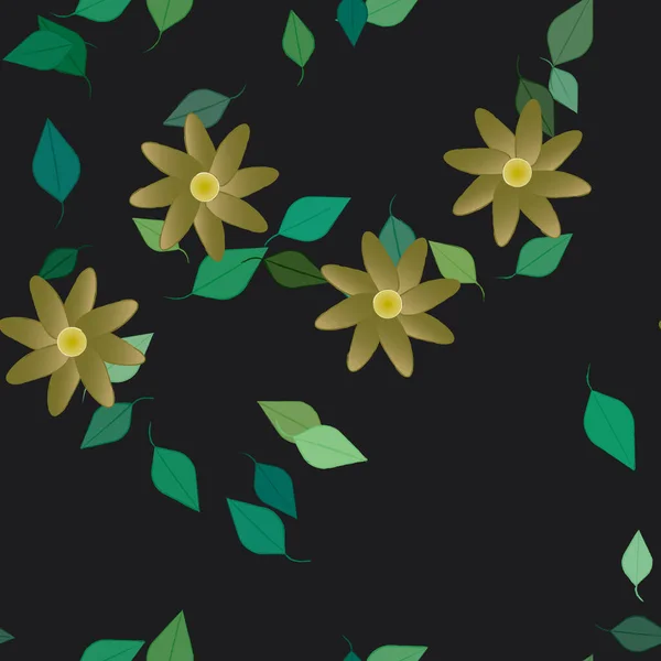 Hermosa Composición Con Flores Colores Simples Hojas Verdes Fondo Monocromo — Vector de stock