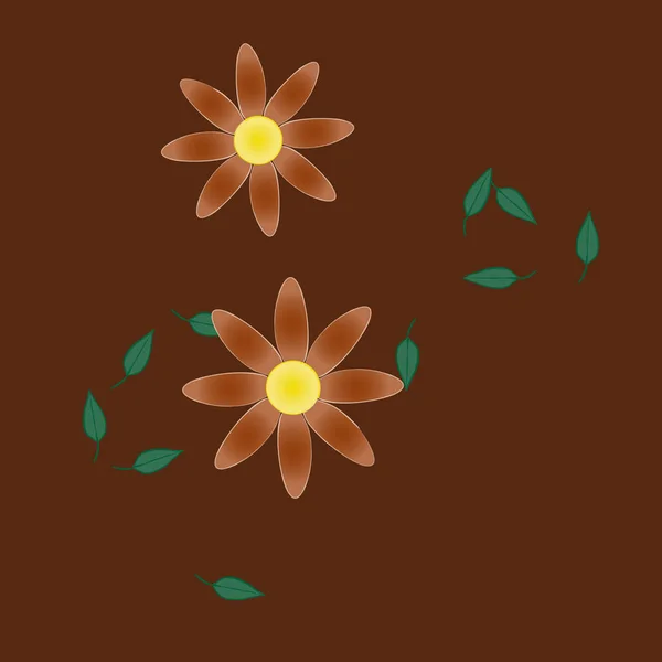 単色の花や緑の葉を背景にした美しい構図 — ストックベクタ