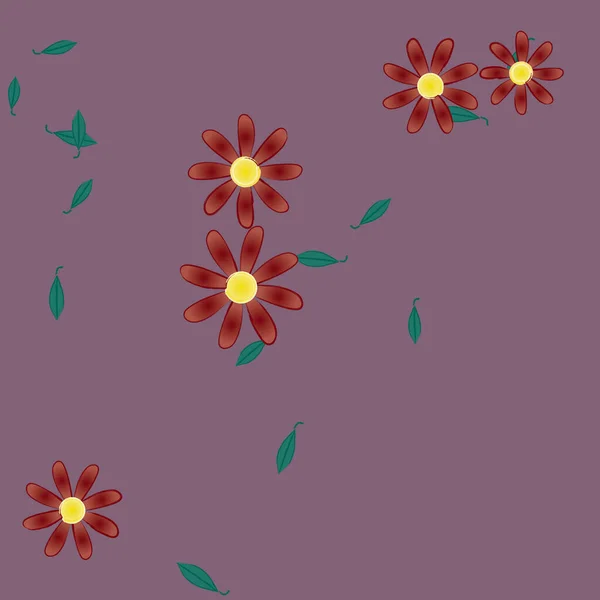 Belle Composition Avec Des Fleurs Couleur Simple Feuilles Vertes Fond — Image vectorielle