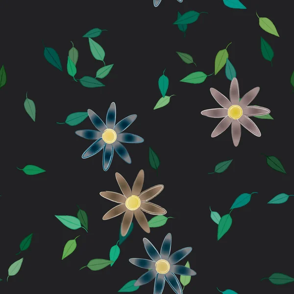 Hermosa Composición Con Flores Colores Simples Hojas Verdes Fondo Monocromo — Vector de stock