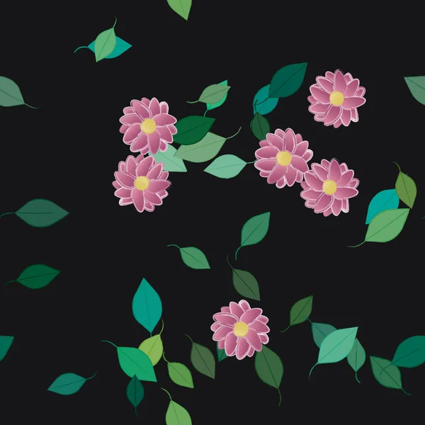 Hermosa Composición Con Flores Colores Simples Hojas Verdes Fondo Monocromo — Vector de stock