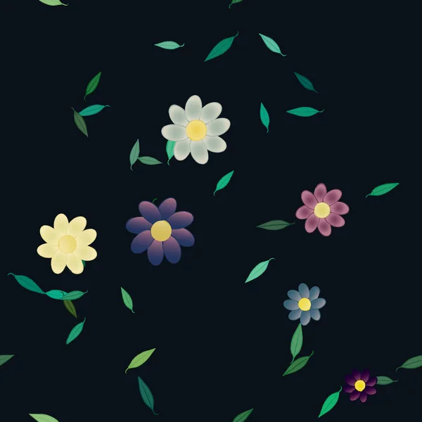 Motif Sans Couture Vectoriel Avec Des Fleurs Des Feuilles — Image vectorielle