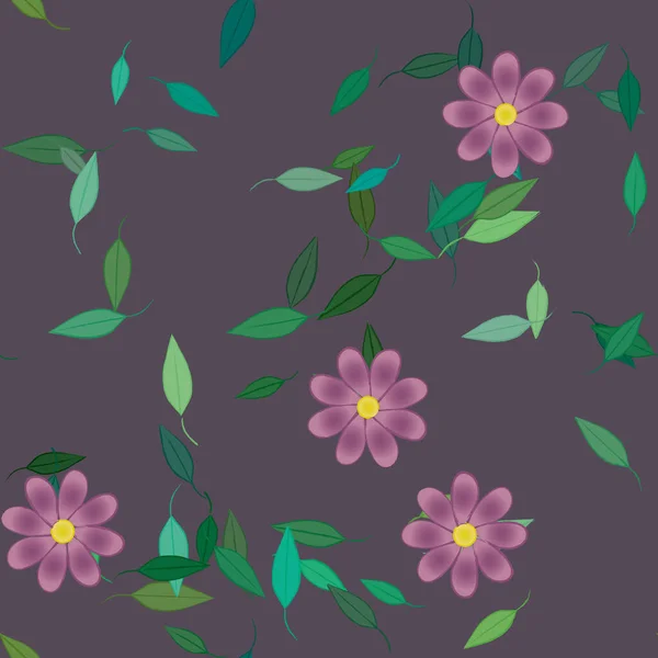 Vector Seamless Pattern Flowers Leaves — Stock Vector