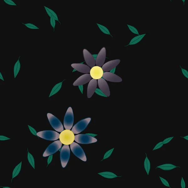 Mooie Compositie Met Eenvoudige Gekleurde Bloemen Groene Bladeren Monochrome Achtergrond — Stockvector