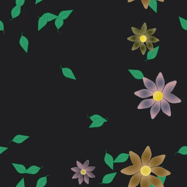 Belle Composition Avec Des Fleurs Colorées Simples Des Feuilles Vertes — Image vectorielle