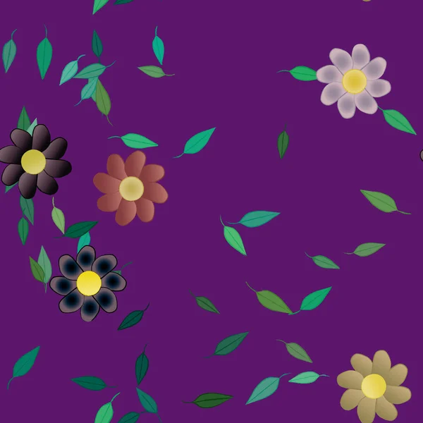 Belle Composition Avec Des Fleurs Couleur Simple Feuilles Vertes Fond — Image vectorielle