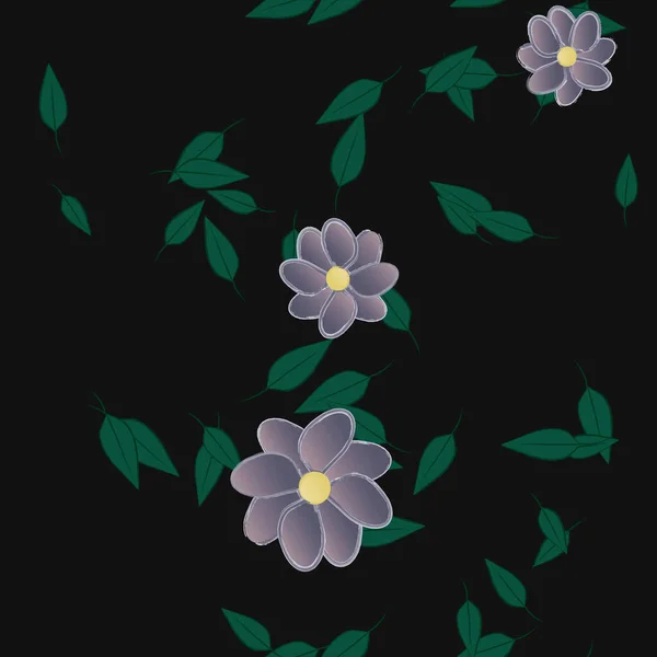 Hermosa Composición Con Flores Colores Simples Hojas Verdes Fondo Monocromo — Vector de stock