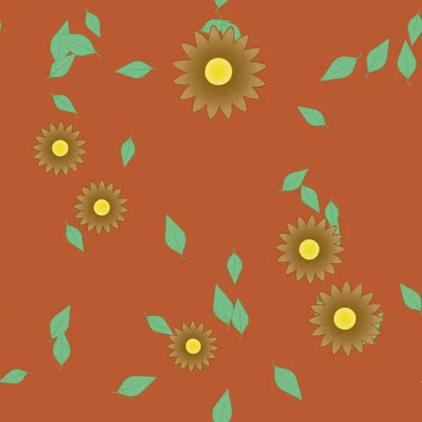 Hermosa Composición Con Flores Colores Simples Hojas Verdes Fondo Monocromo — Vector de stock