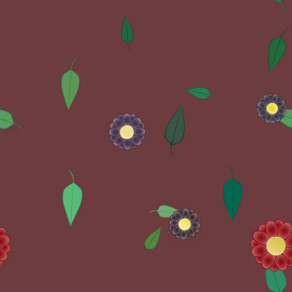 Compoziție Frumoasă Flori Simple Colorate Frunze Verzi Fundal Monocrom Ilustrație — Vector de stoc