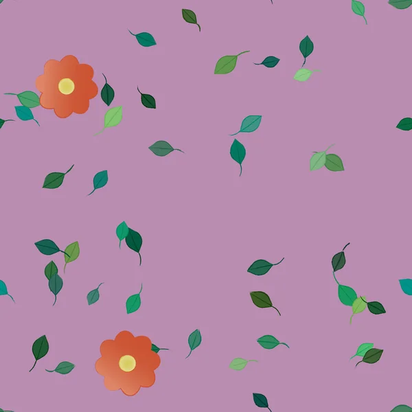 単色の花や緑の葉を背景にした美しい構図 — ストックベクタ