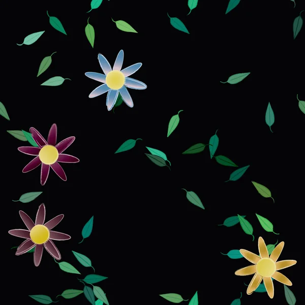 Gyönyörű Kompozíció Egyszerű Színes Virágokkal Zöld Levelekkel Monokróm Háttérrel Vektor — Stock Vector