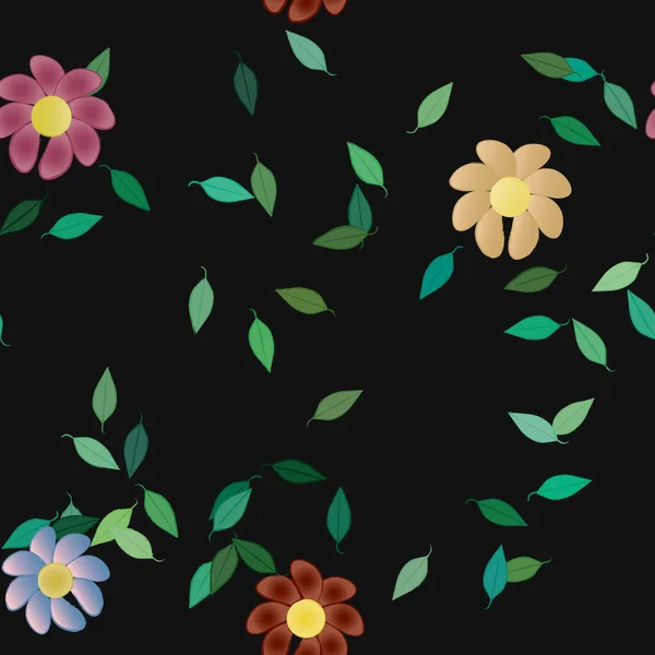 Motif Sans Couture Vectoriel Avec Des Fleurs Des Feuilles — Image vectorielle