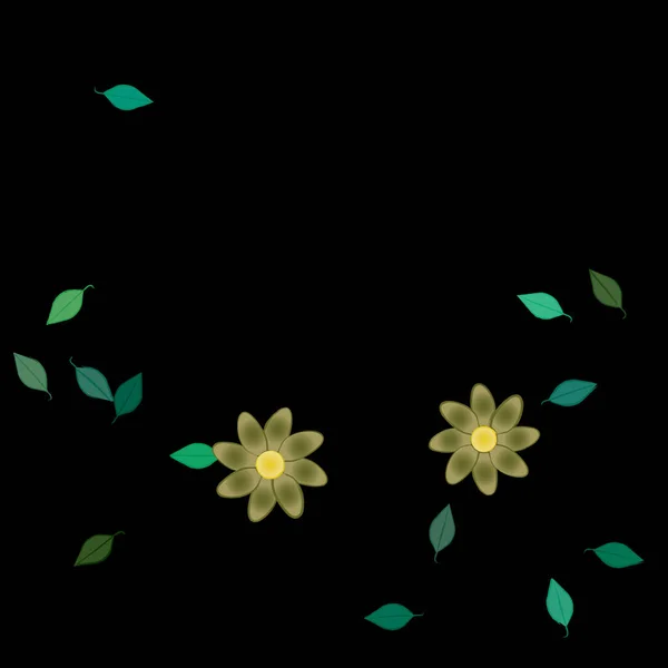 Hermosa Composición Con Flores Colores Simples Hojas Verdes Fondo Monocromo — Vector de stock