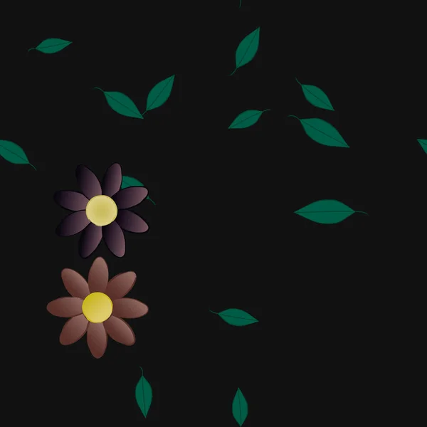 Belle Composition Avec Des Fleurs Colorées Simples Des Feuilles Vertes — Image vectorielle