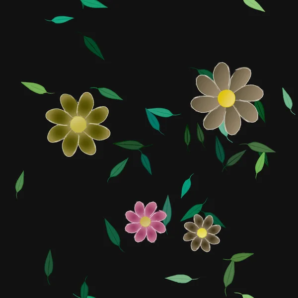 Vector Patrón Sin Costura Con Flores Hojas — Vector de stock