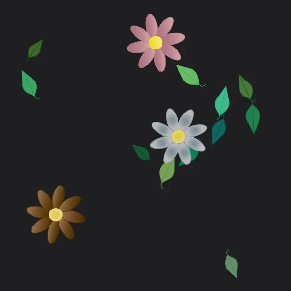 Hermosa Composición Con Flores Colores Simples Hojas Verdes Fondo Monocromo — Vector de stock