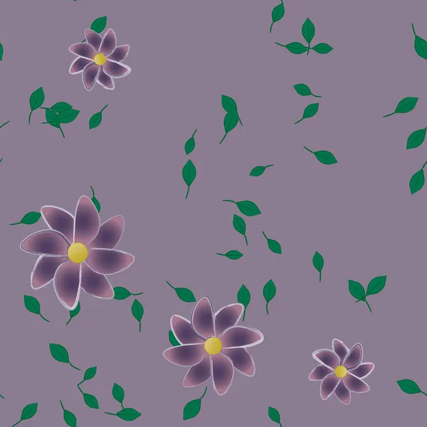 Hermosa Composición Con Flores Colores Simples Hojas Verdes Fondo Monocromo — Vector de stock