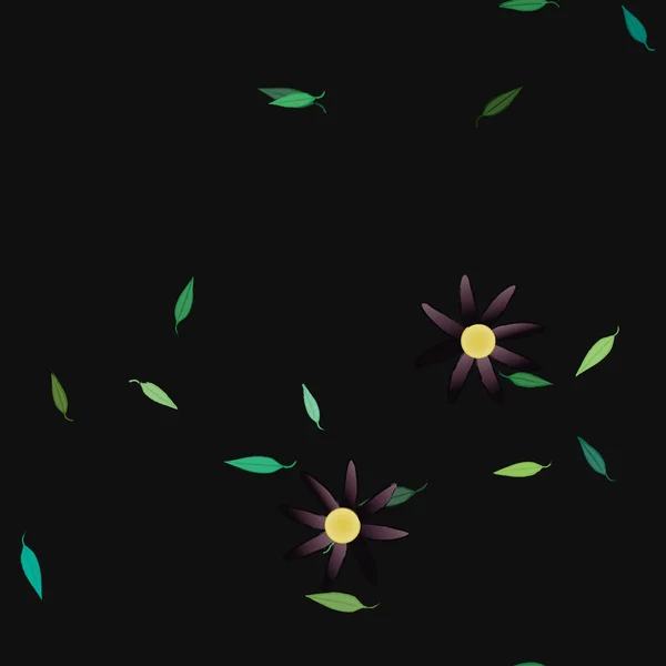 Hermosa Composición Con Flores Colores Simples Hojas Verdes Fondo Monocromo — Vector de stock