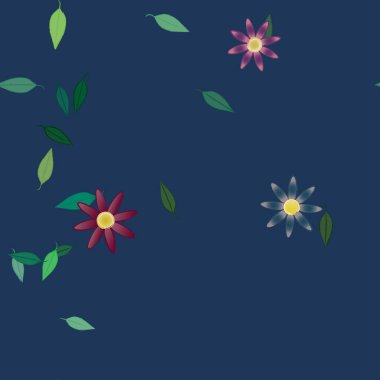 Botanik çiçek desenli arkaplan, vektör illüstrasyonu