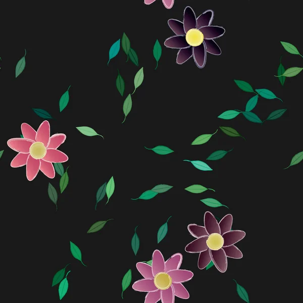 Belle Composition Avec Des Fleurs Couleur Simple Feuilles Vertes Fond — Image vectorielle