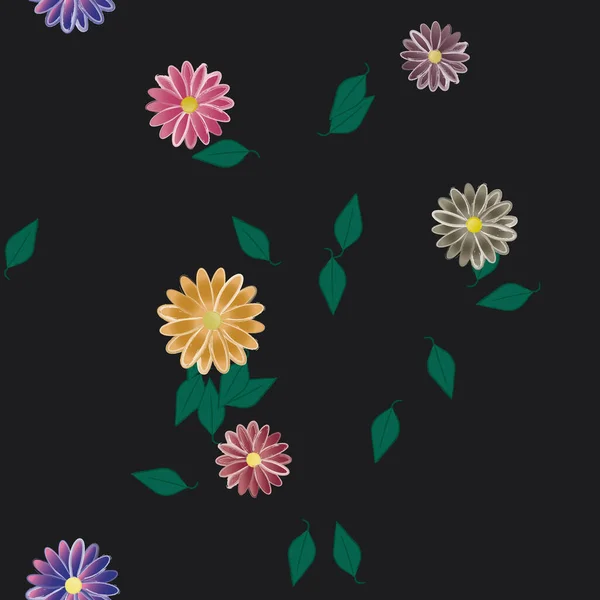 Belle Composition Avec Des Fleurs Colorées Simples Des Feuilles Vertes — Image vectorielle