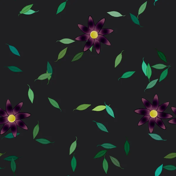 Hermosa Composición Con Flores Colores Simples Hojas Verdes Fondo Monocromo — Vector de stock