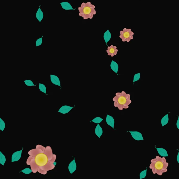 Красива Композиція Простими Кольоровими Квітами Зеленим Листям Монохромному Фоні Векторні — стоковий вектор