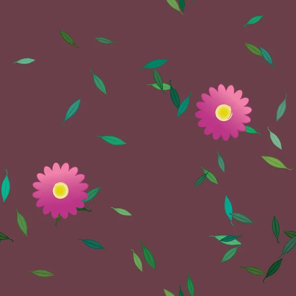 Hermosa Composición Con Flores Colores Simples Hojas Verdes Fondo Monocromo — Vector de stock