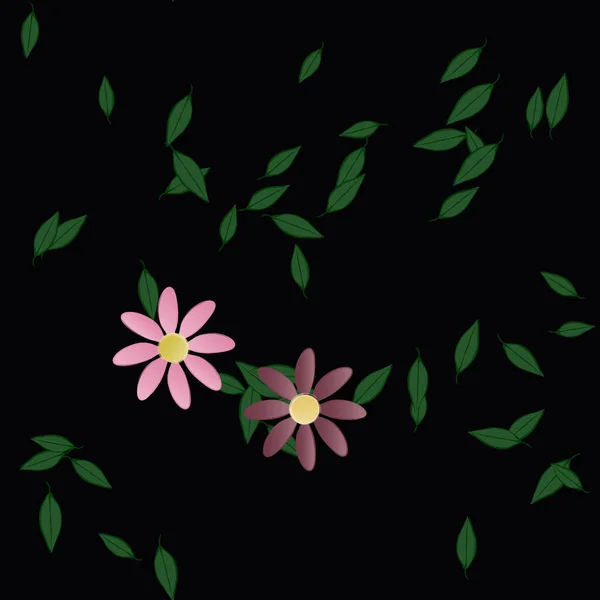 Hermosa Composición Con Flores Colores Simples Hojas Verdes Fondo Monocromo — Vector de stock