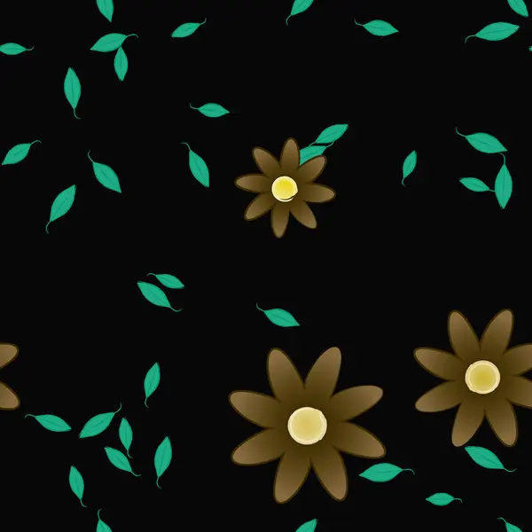 Hermosa Composición Con Flores Colores Simples Hojas Verdes Fondo Monocromo — Vector de stock