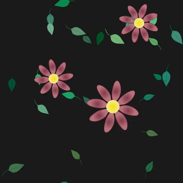 Hermosa Composición Con Flores Colores Simples Hojas Verdes Fondo Monocromo — Vector de stock