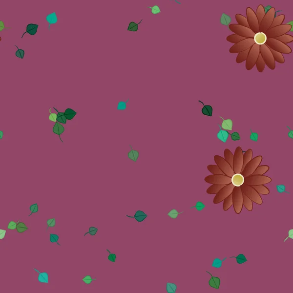 Belle Composition Avec Des Fleurs Couleur Simple Feuilles Vertes Fond — Image vectorielle