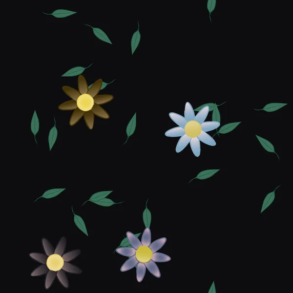 Vector Seamless Pattern Flowers Leaves — Stock Vector