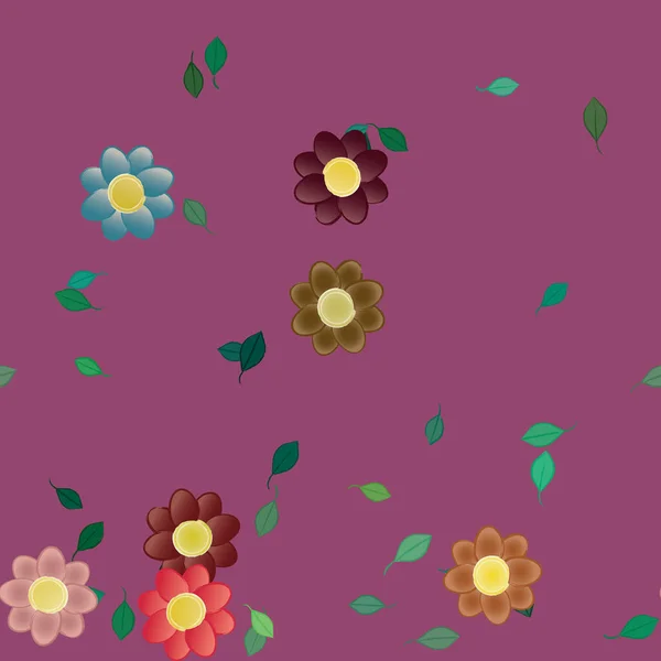 Belle Composition Avec Des Fleurs Colorées Simples Des Feuilles Vertes — Image vectorielle