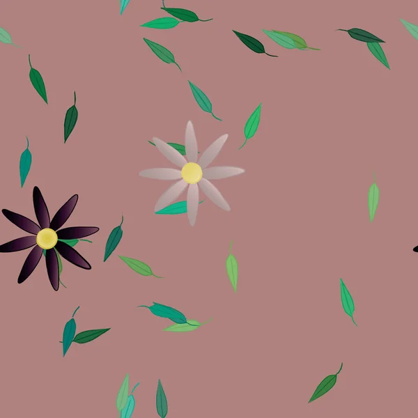 Belle Composition Avec Des Fleurs Colorées Simples Des Feuilles Vertes — Image vectorielle