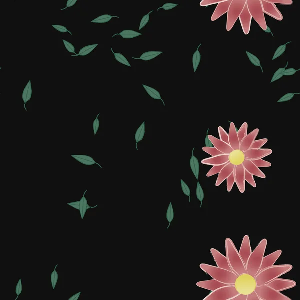 Hermosa Composición Con Flores Colores Simples Hojas Verdes Fondo Monocromo — Vector de stock