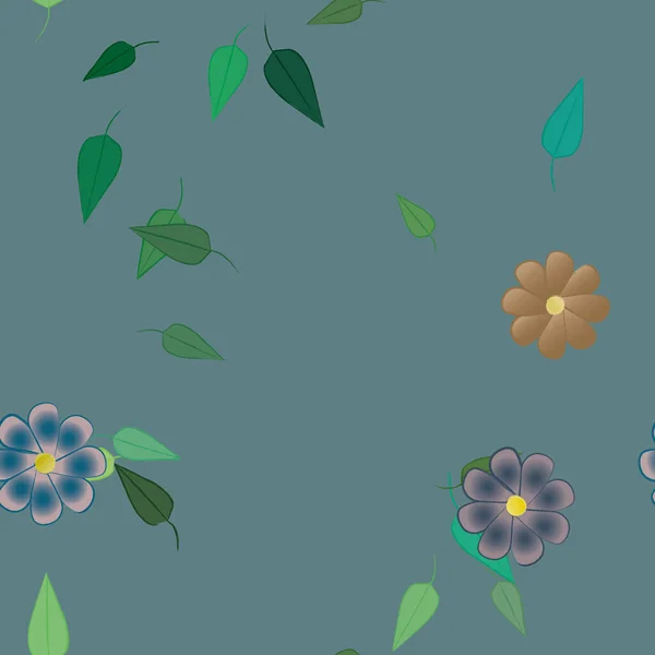 Bella Composizione Con Fiori Colorati Semplici Foglie Verdi Sullo Sfondo — Vettoriale Stock