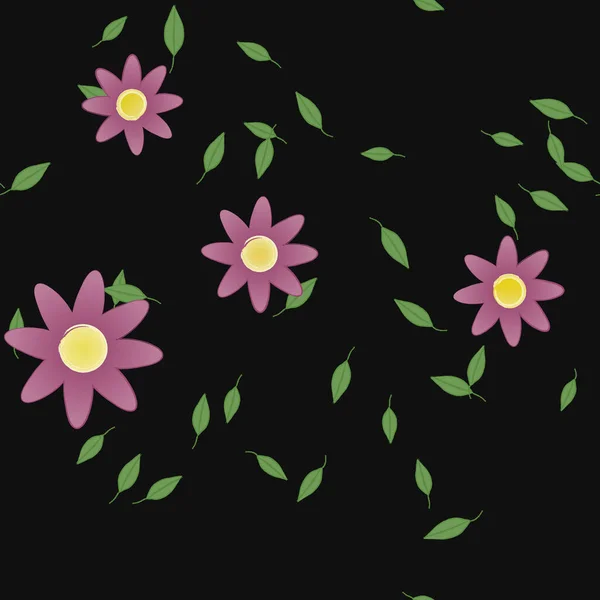 Mooie Compositie Met Eenvoudige Gekleurde Bloemen Groene Bladeren Monochrome Achtergrond — Stockvector