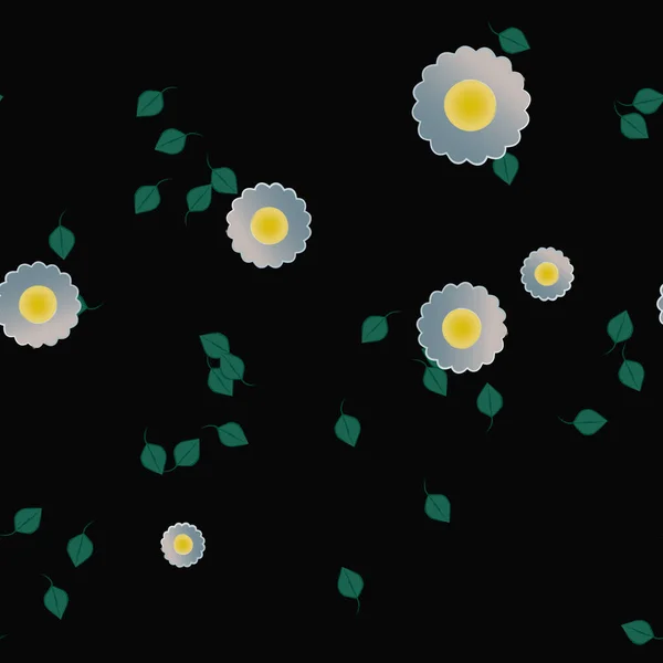 Schöne Komposition Mit Einfachen Farbigen Blüten Und Grünen Blättern Auf — Stockvektor